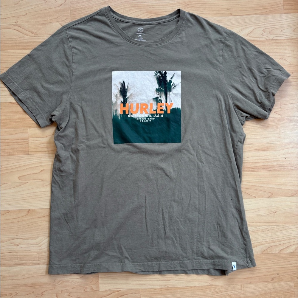 Hurley Men's Olive Graphic Tee with Palm Print